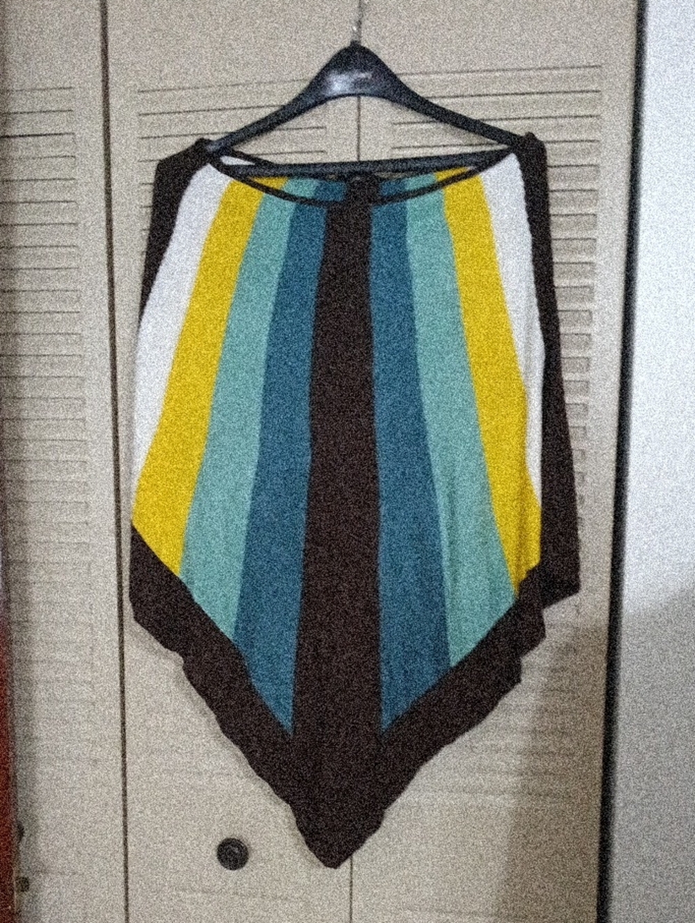 BCBGMaxAzria Striped Point-Hem Poncho in Yellow, Teal & Brown